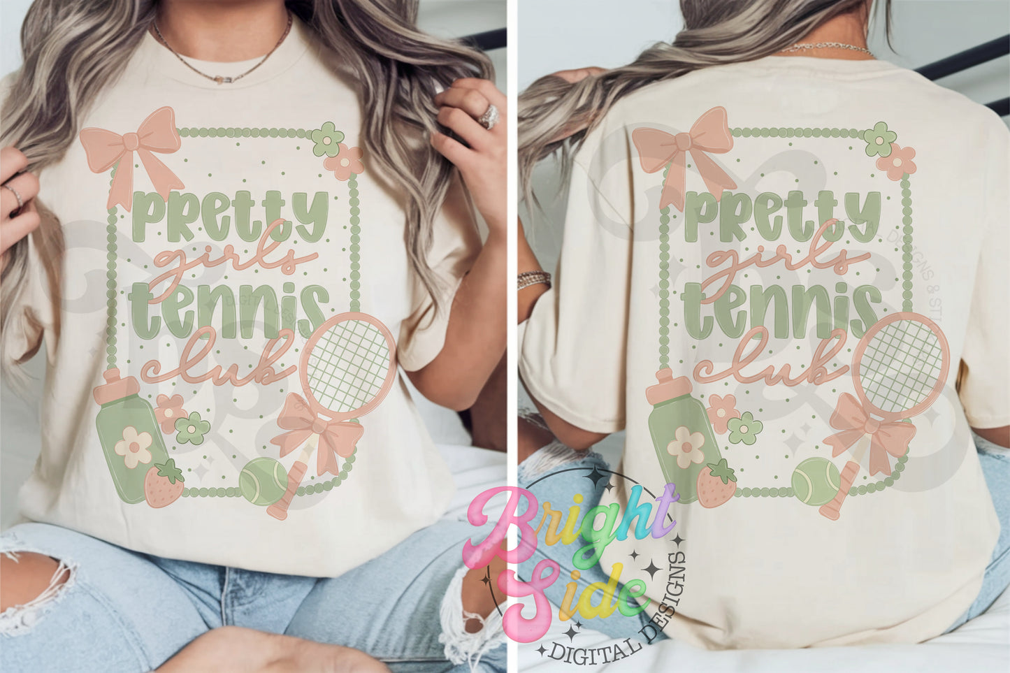 Pretty girls tennis club png with seamless pattern