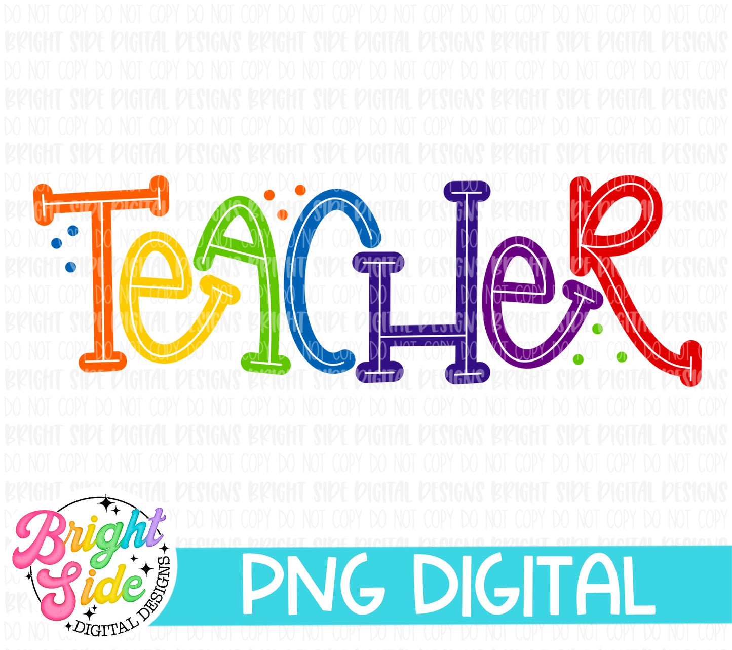 Hand lettered Teacher -Primary Colors