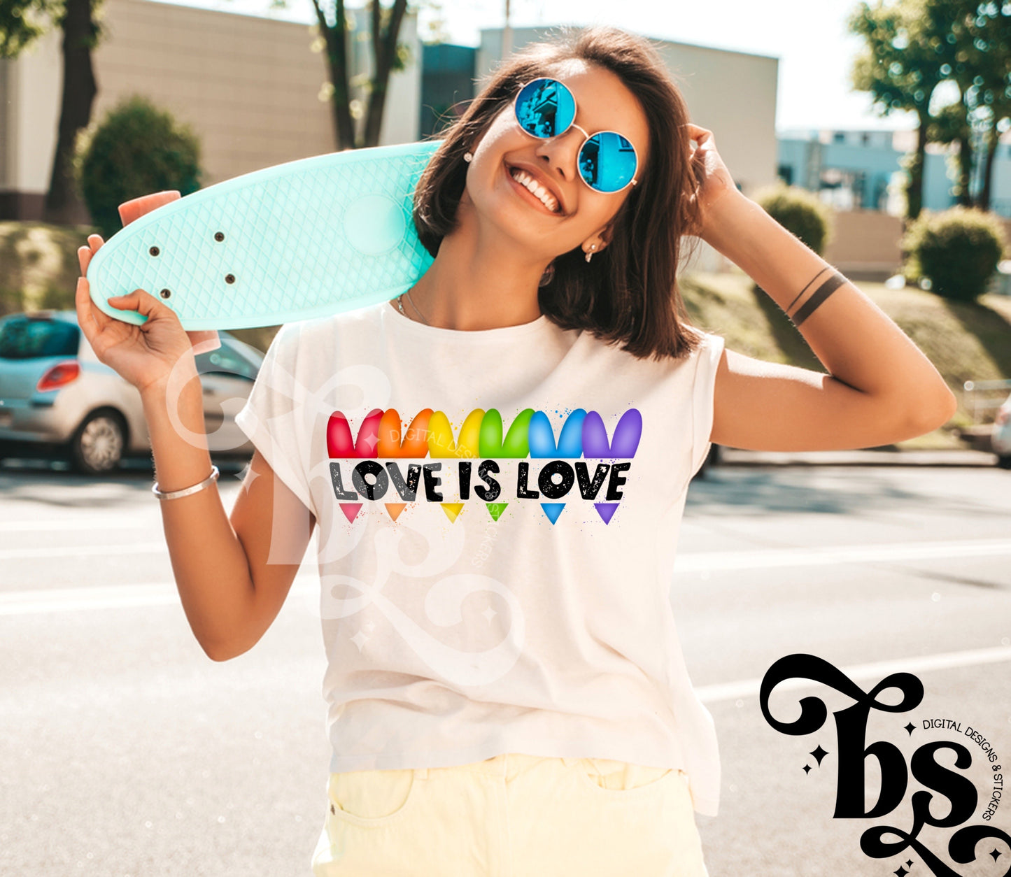 Love is love -watercolor rainbow hearts