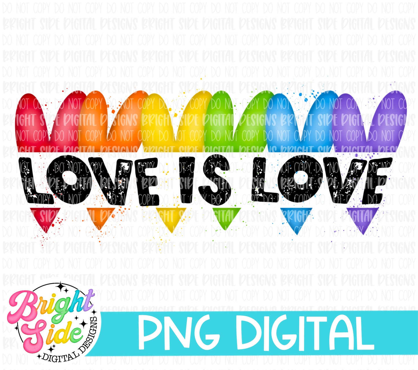 Love is love -watercolor rainbow hearts