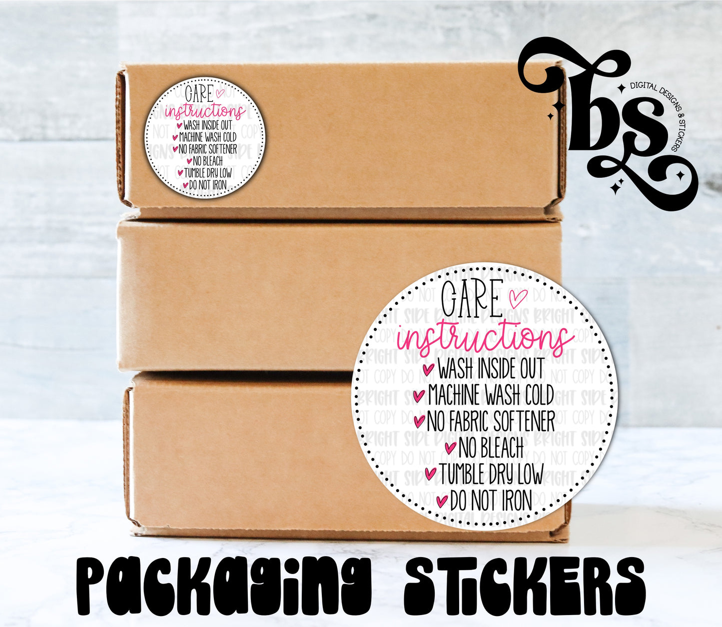 Round Care Instructions Packaging Sticker