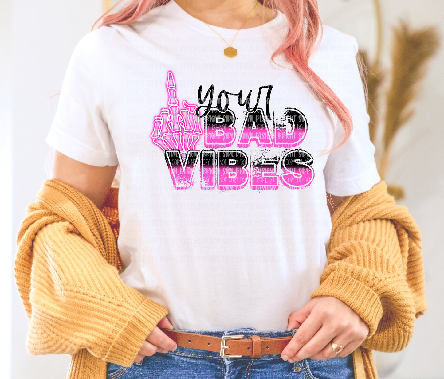 F your bad vibes neon middle finger -black