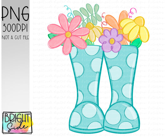 Whimsical rain-boots and flowers