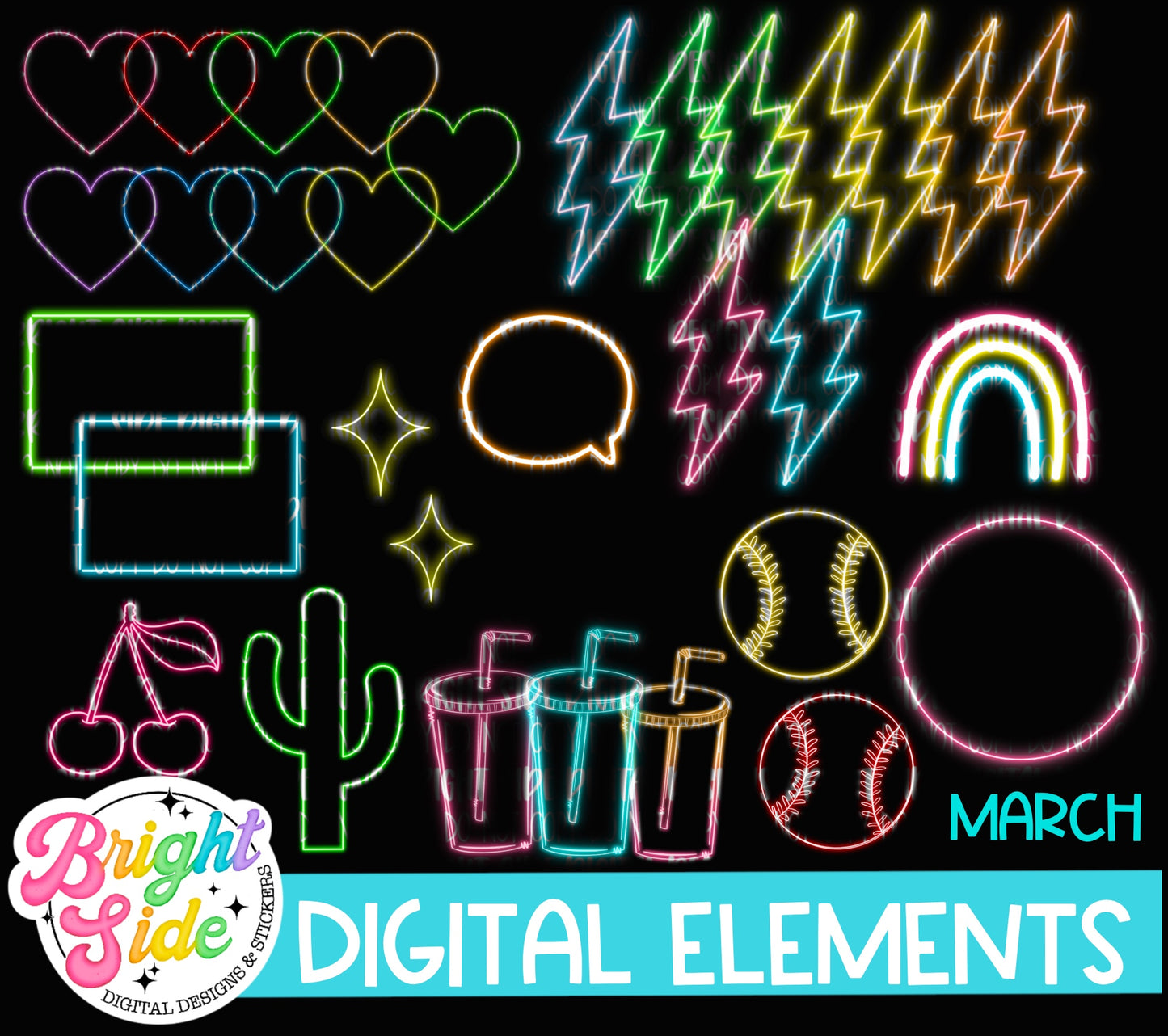 Neon Elements Bundle 33 elements