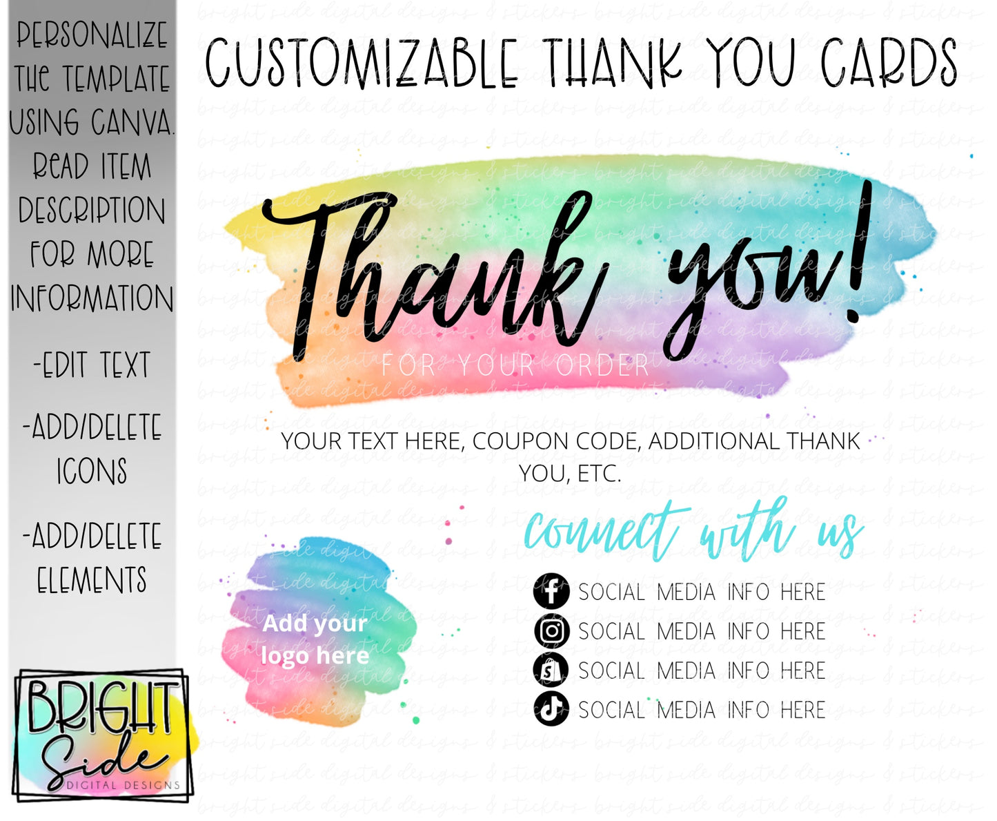 Thank You Card 3 Rainbow Watercolor