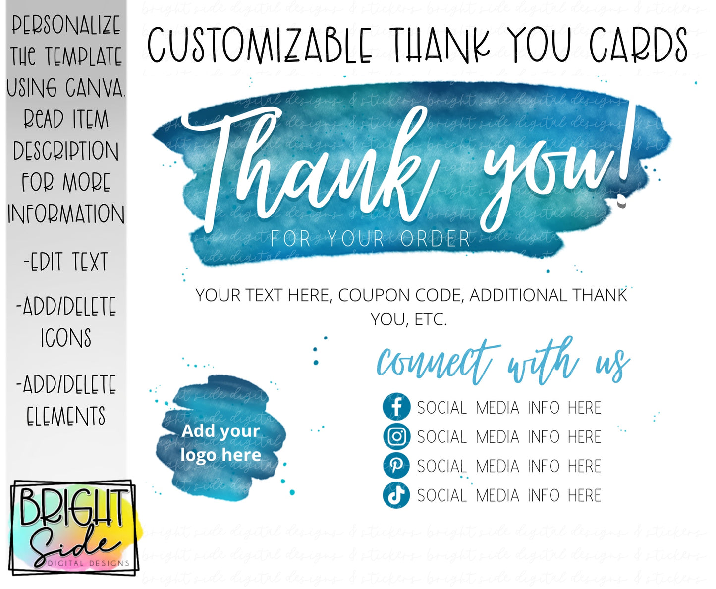 Blue Watercolor Thank You Card