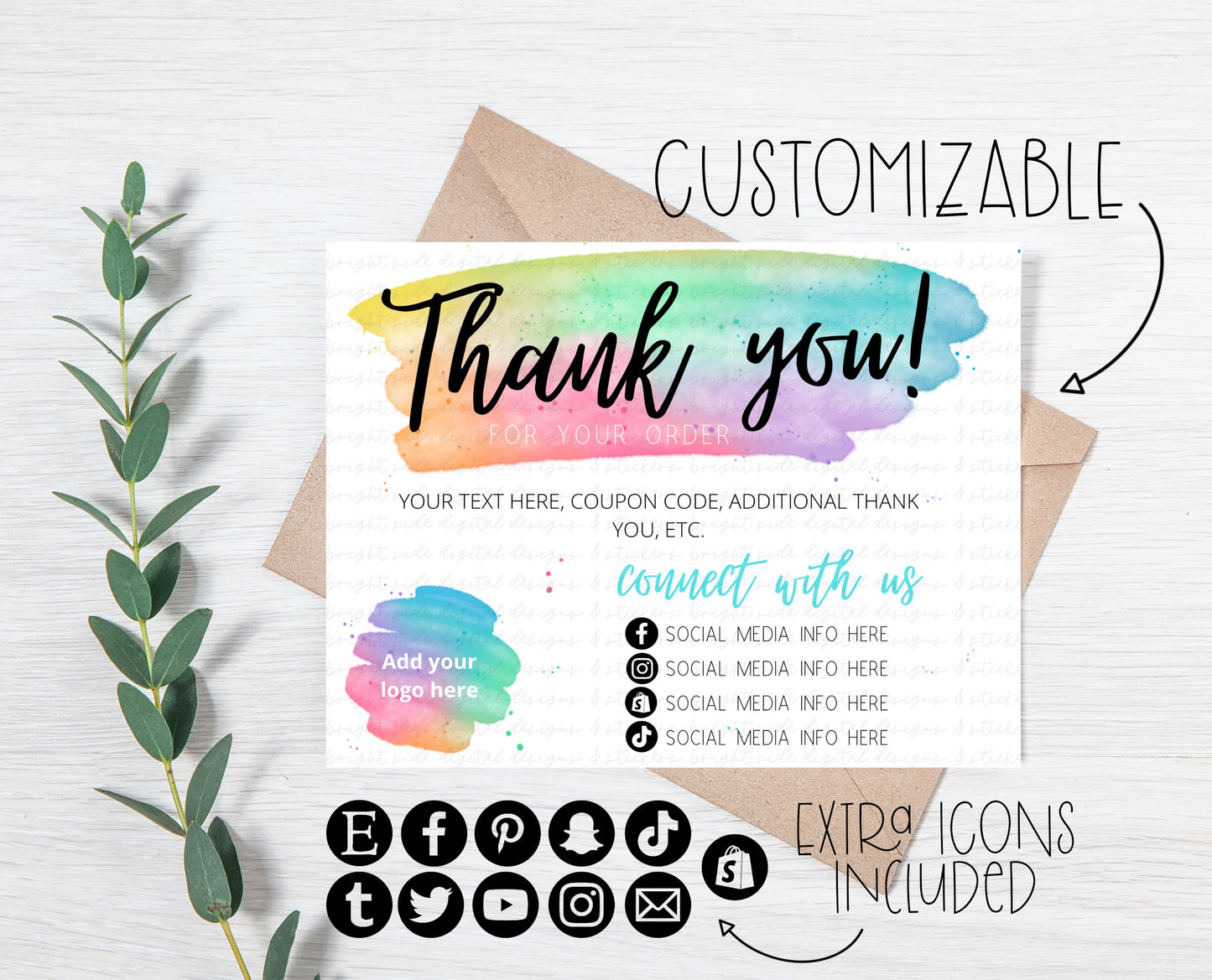 Thank You Card 3 Rainbow Watercolor