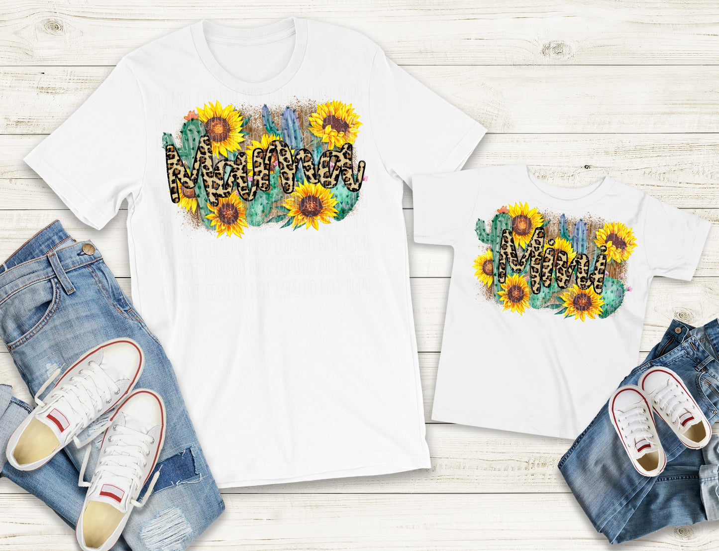 Mama -leopard with sunflower and cactus