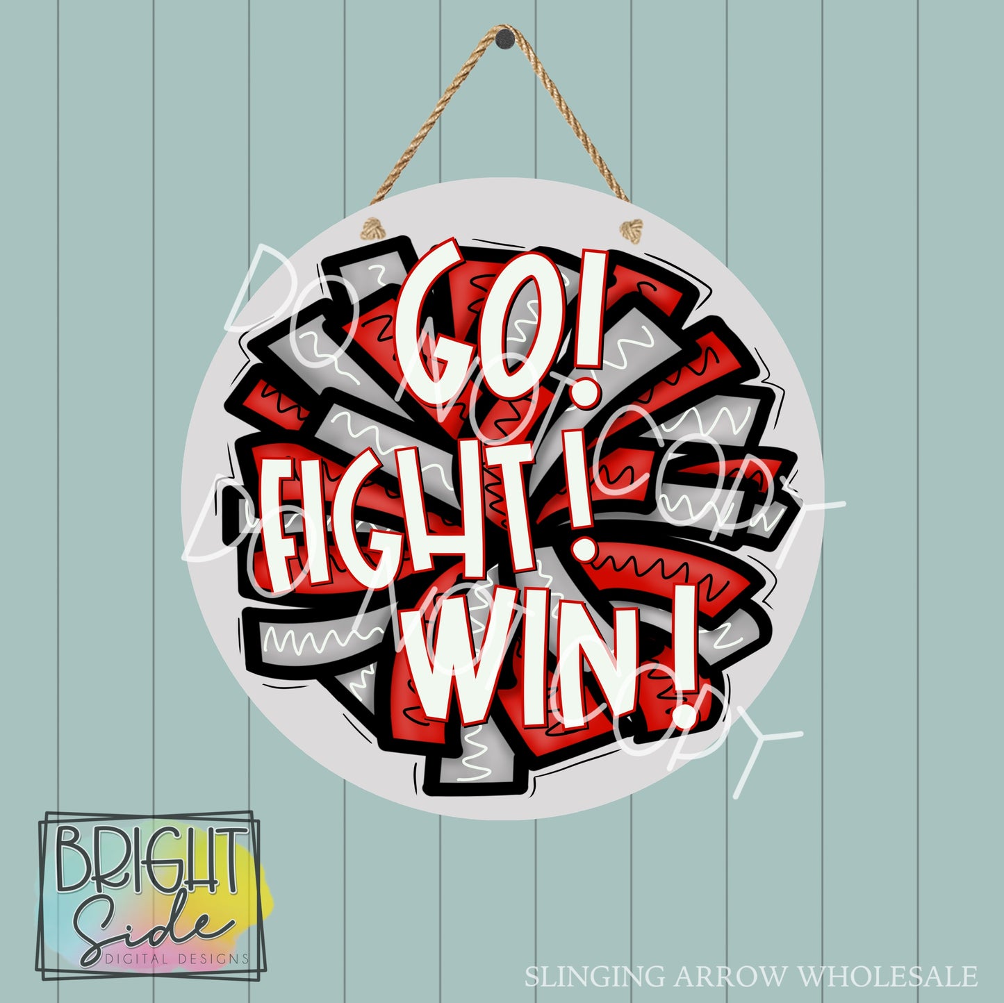 Go! Fight! Win! Pom-Pom door-hanger design