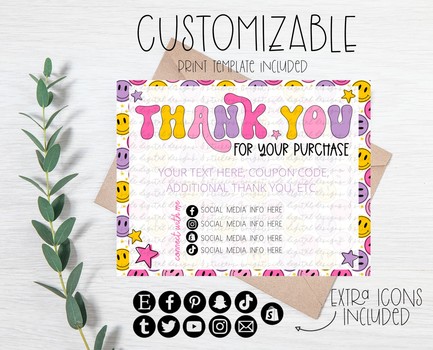 Retro Smiley 2 Thank You Card