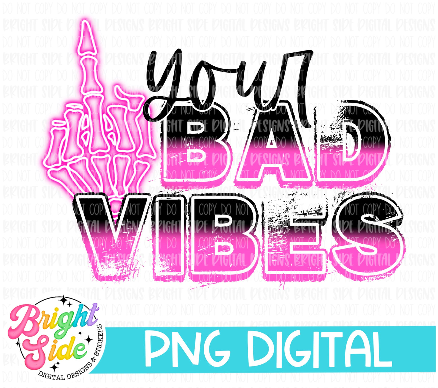 F your bad vibes neon middle finger -black