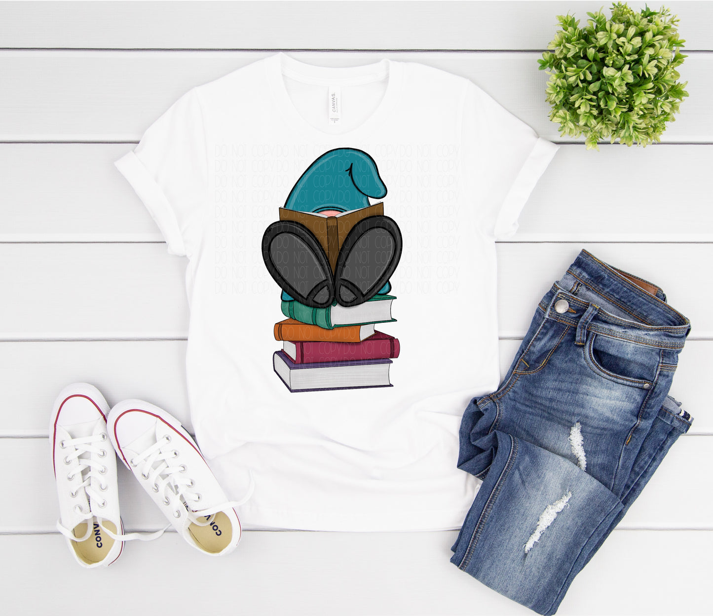 Book stack reading gnome