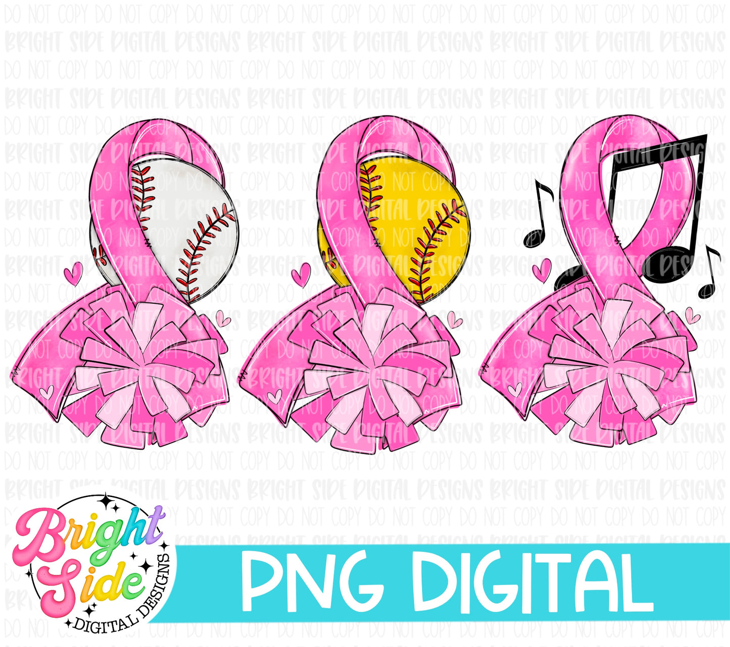 Sports Cheer Pink Ribbon Bundle with Two Sayings