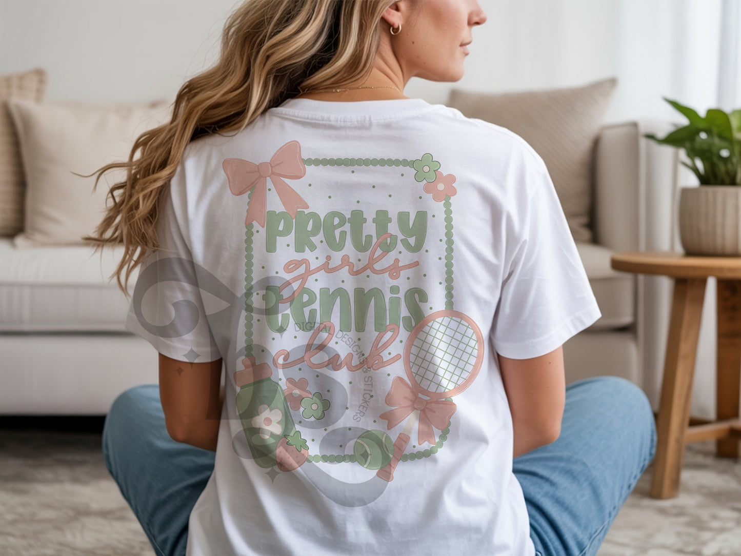 Pretty girls tennis club png with seamless pattern