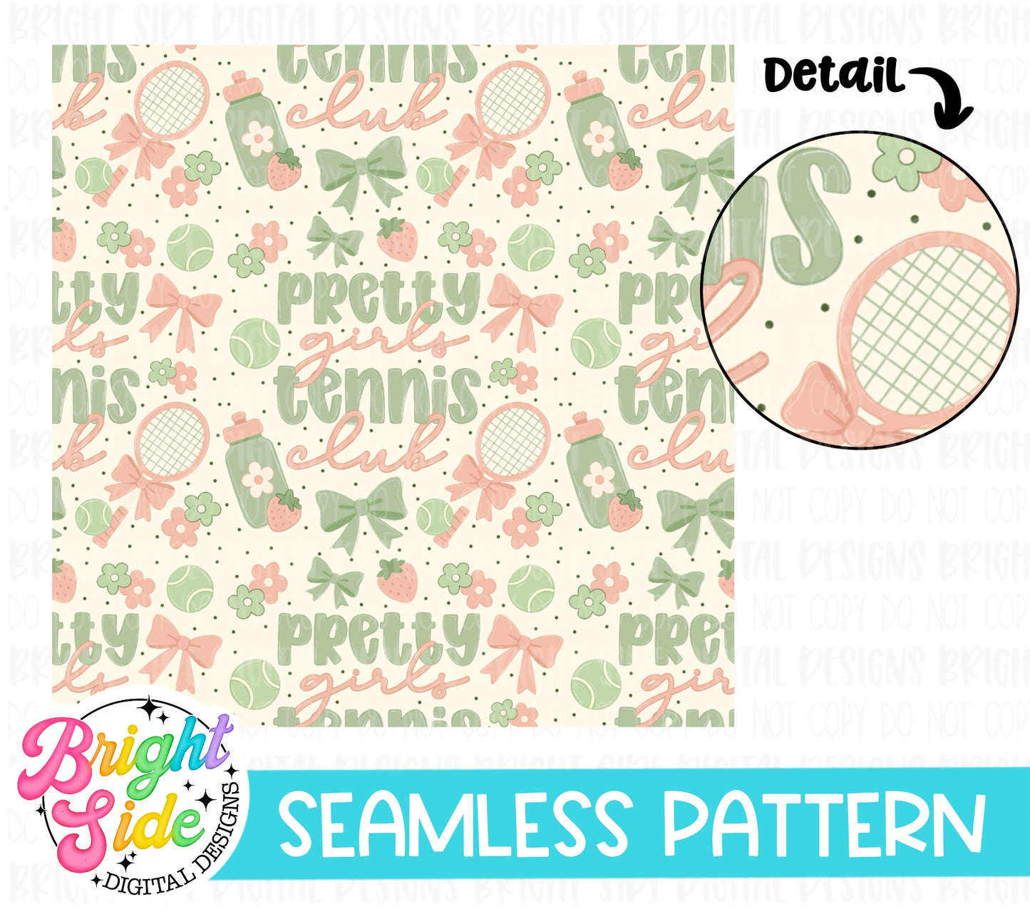 Pretty girls tennis club png with seamless pattern