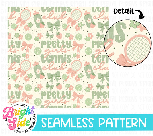 Pretty girls tennis club png with seamless pattern