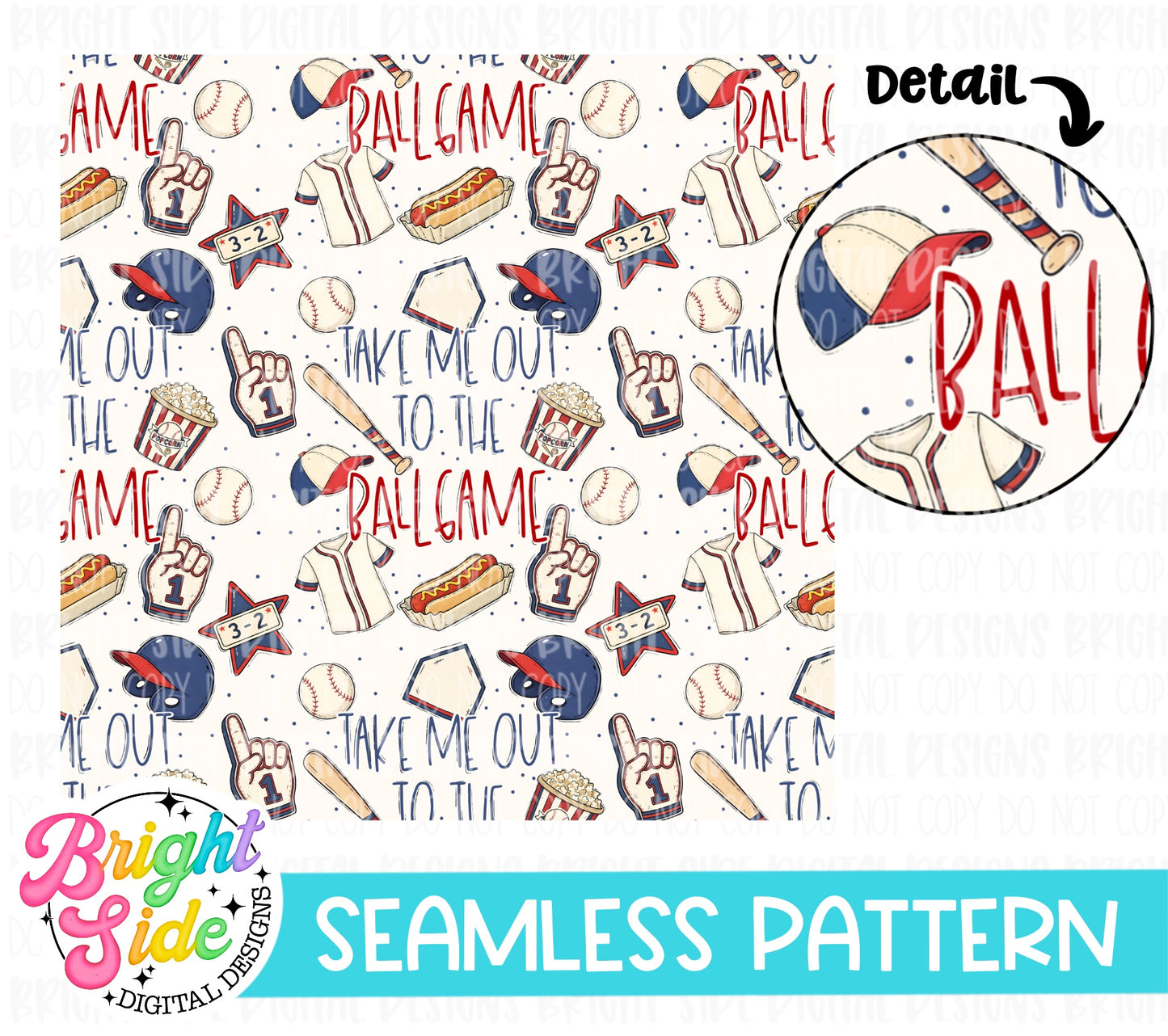 Take me out to the ballgame png with seamless pattern