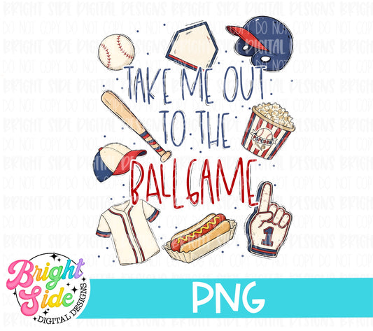 Take me out to the ballgame png with seamless pattern