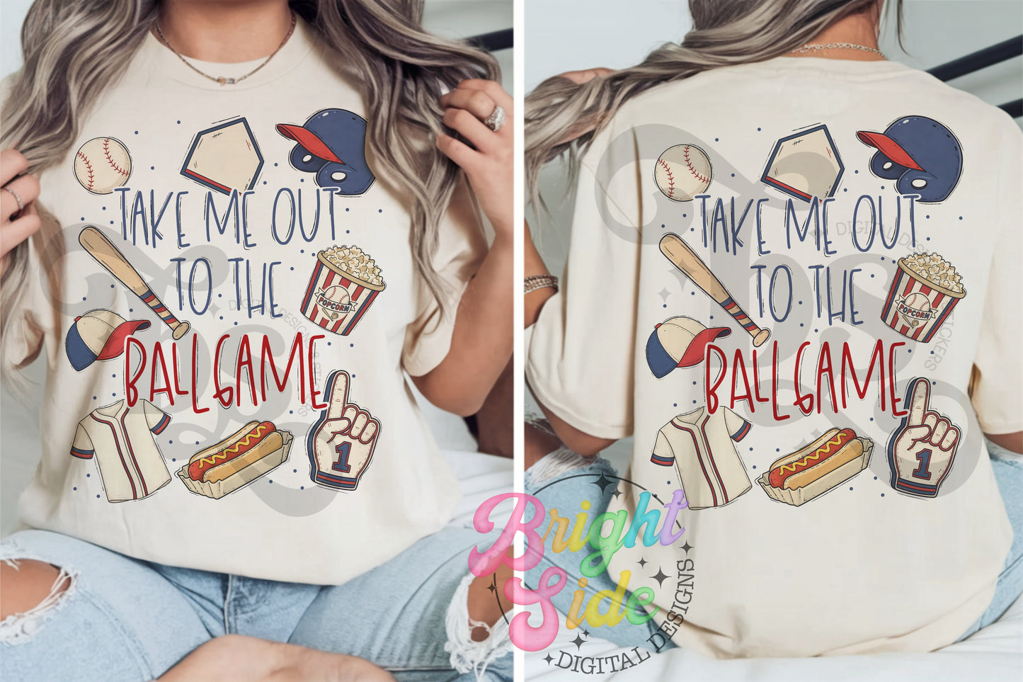 Take me out to the ballgame png with seamless pattern