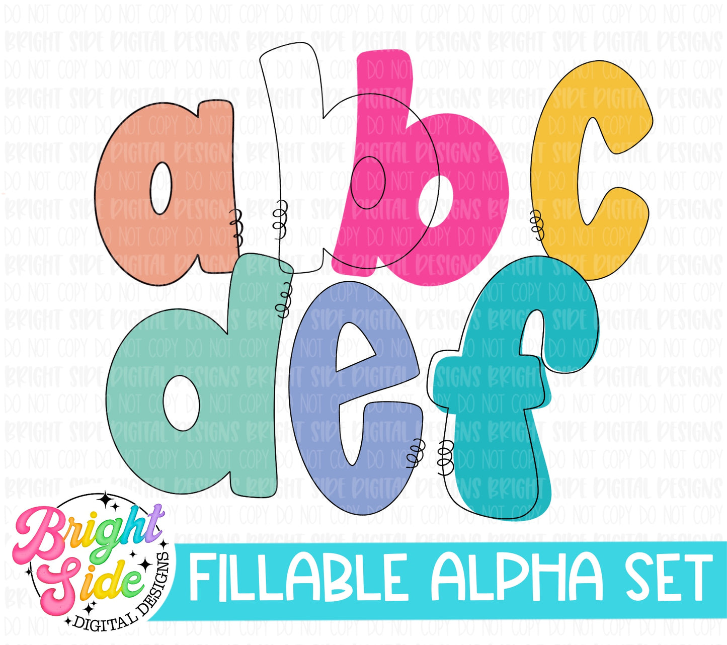 Fillable Doodle Letters Set five