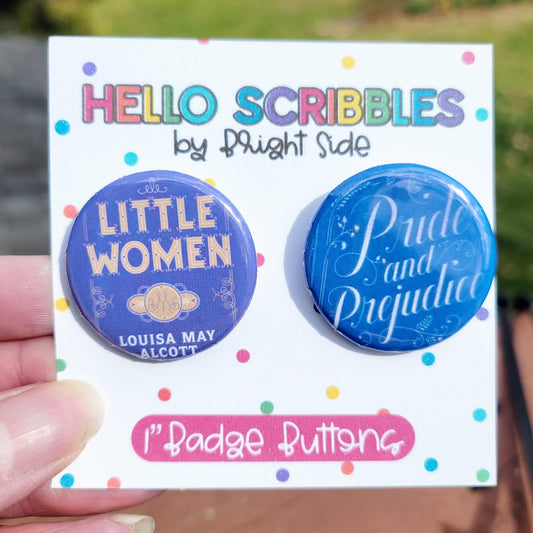 Little Women and Pride and Prejudice book cover Badge Button Set