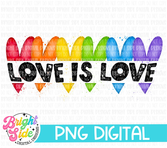 Love is love -watercolor rainbow hearts