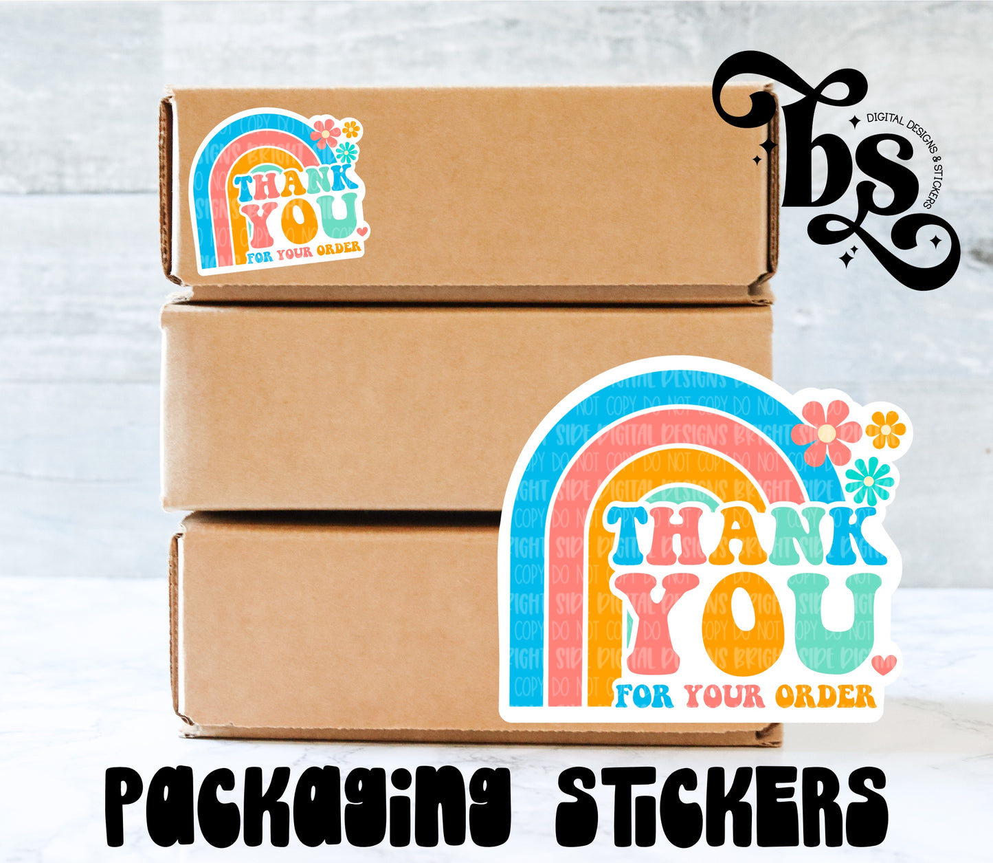 Thank You Rainbow Packaging Sticker