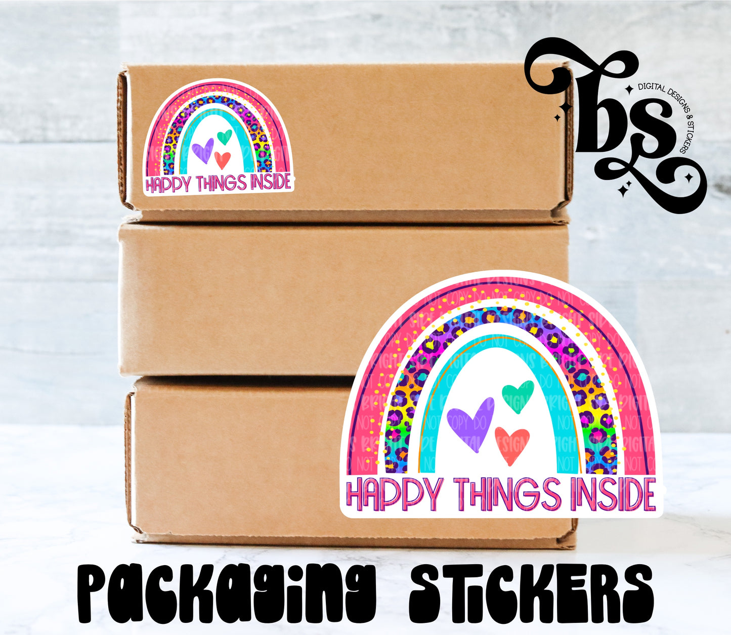 Happy Things Inside Rainbow Packaging Sticker