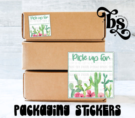 Square Cactus Pick Up For Packaging Sticker