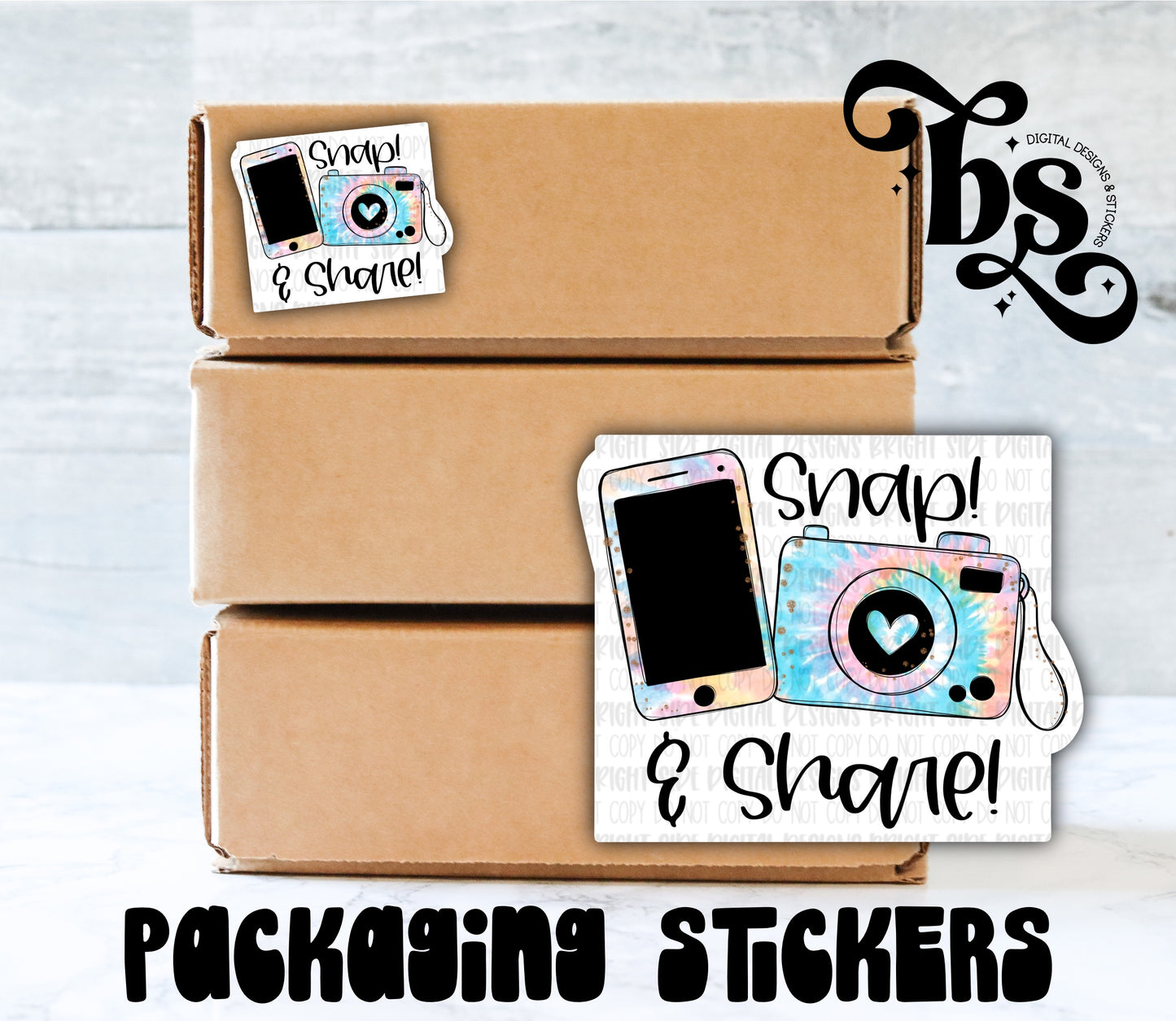Snap & Share Pastel Tie Dye Packaging Sticker