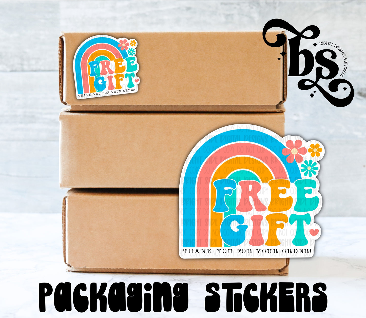 Free Gift Rainbow Packaging Sticker
