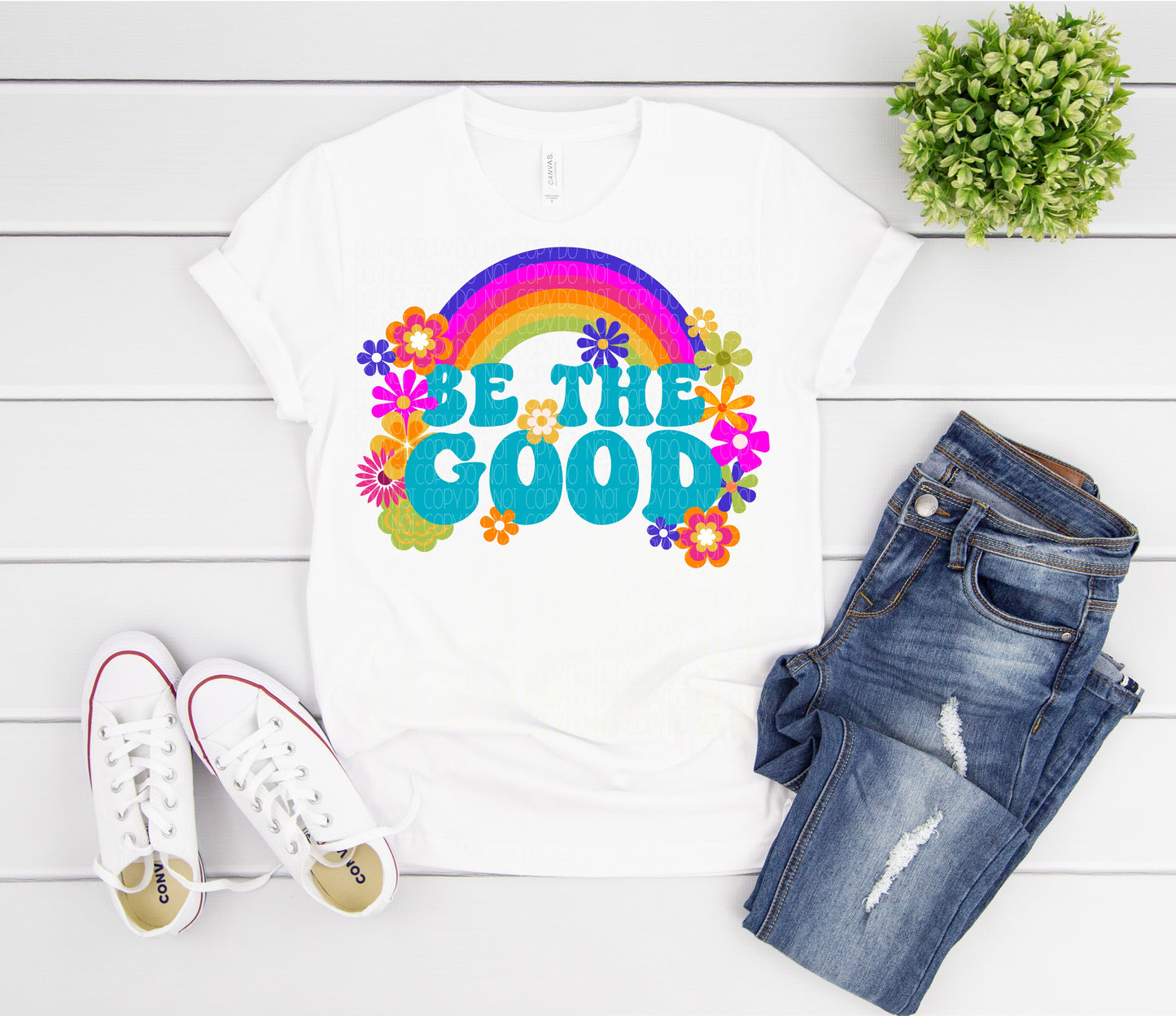 Be the good -retro rainbow and flowers