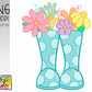 Whimsical rain-boots and flowers