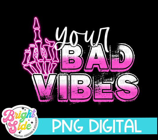 F your bad vibes neon middle finger -white