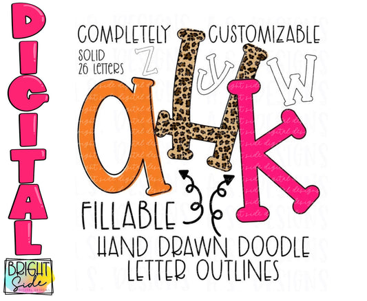 Fillable Doodle Letters Solid Outline