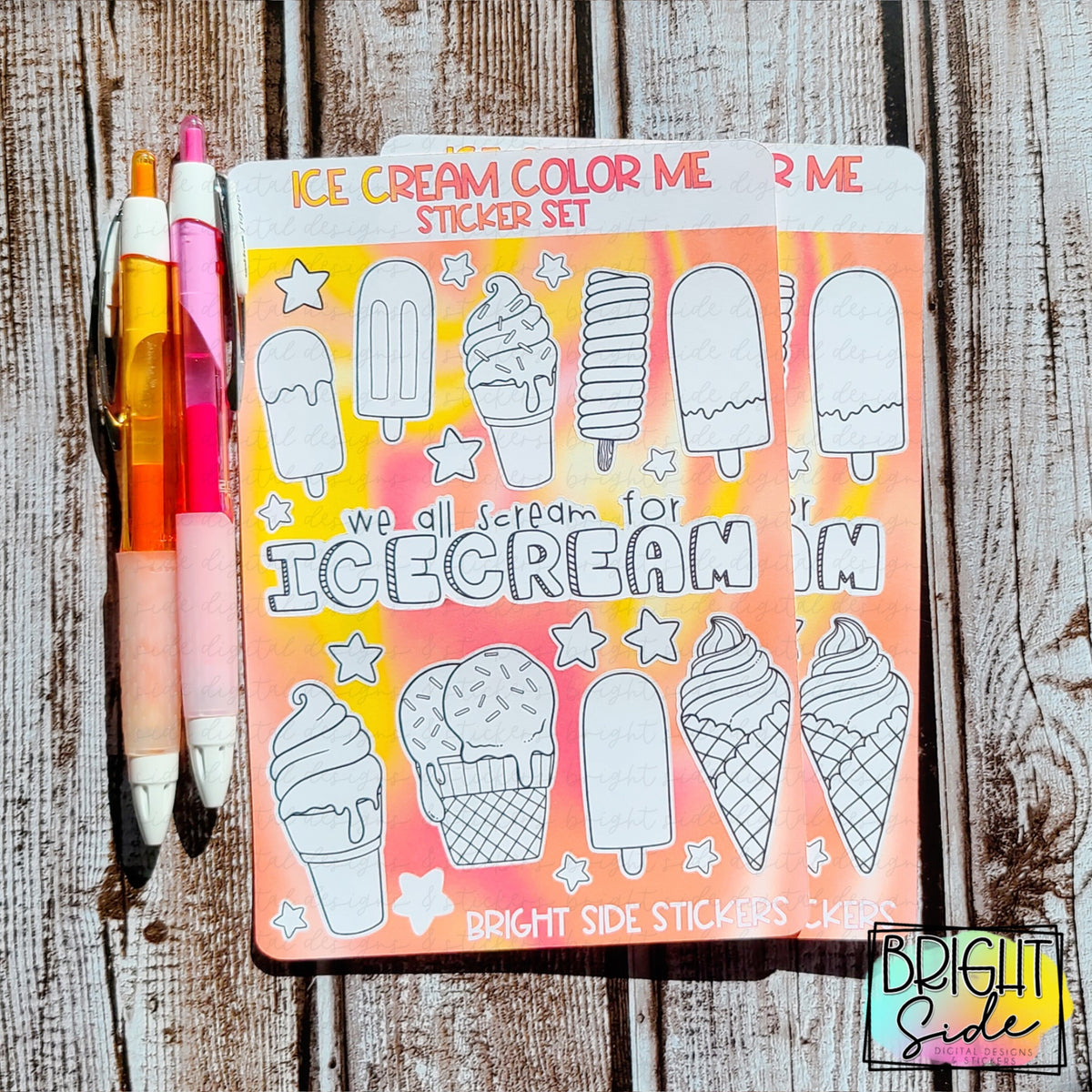 Color Me Sticker Design Ice cream color me sticker set – Bright Side Digital Designs
