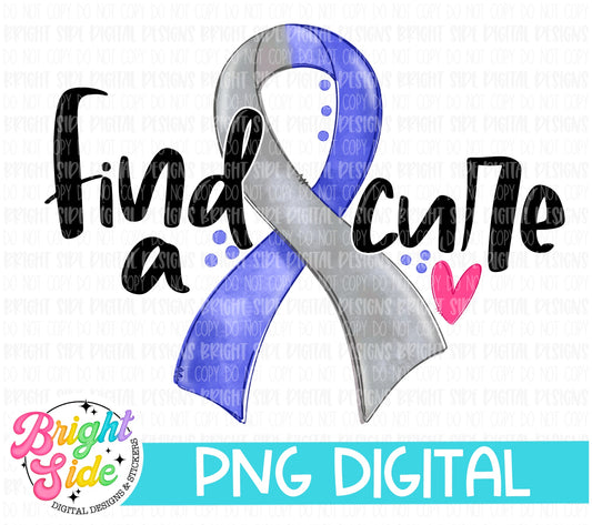 Find a cure -blue/gray ribbon