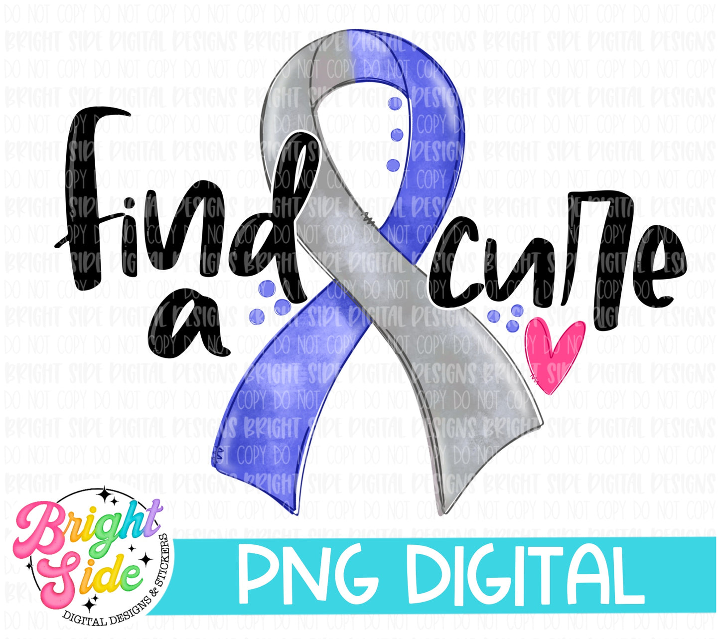 Find a cure -blue/gray ribbon