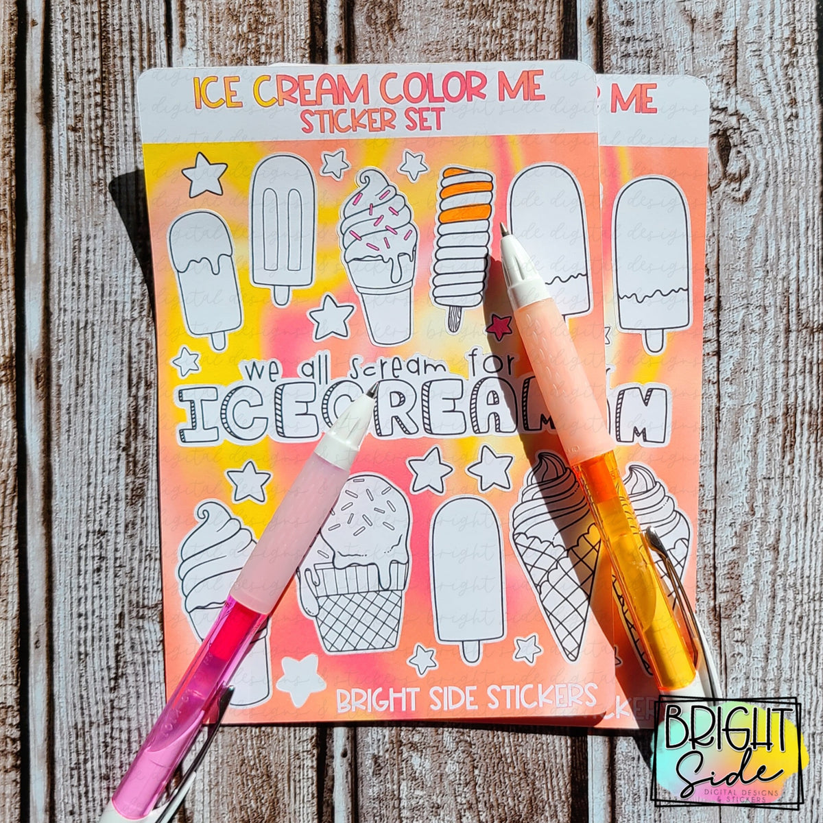 Color Me Sticker Design Ice cream color me sticker set – Bright Side Digital Designs