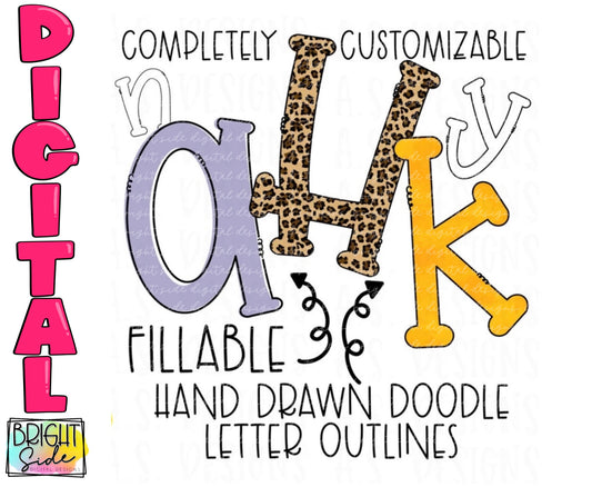 Fillable Doodle Letter Outline Set 2