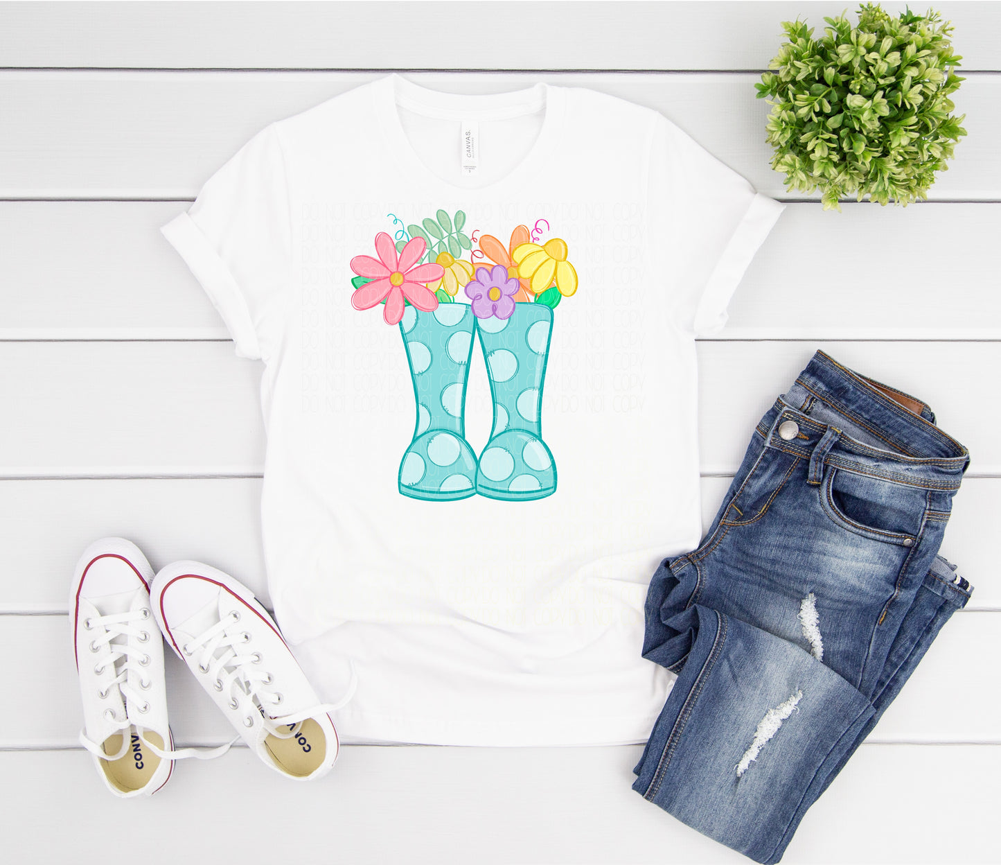 Whimsical rain-boots and flowers