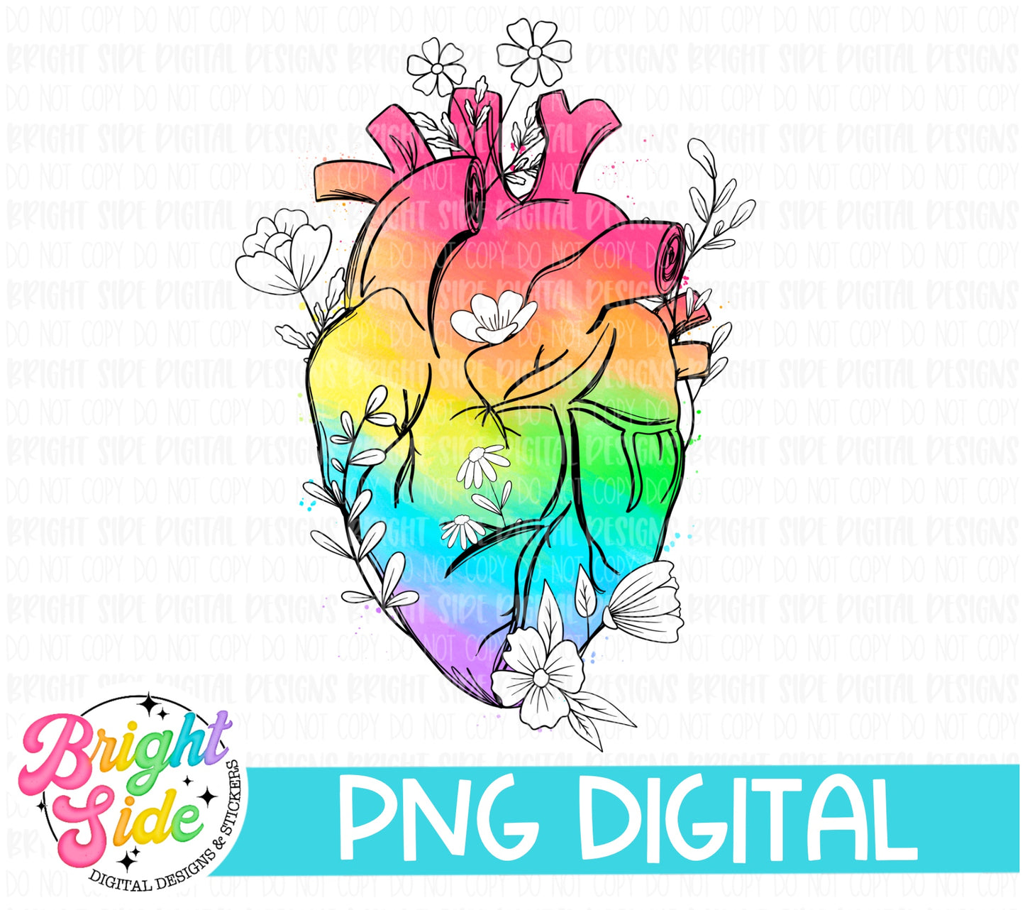 Rainbow floral heart