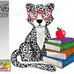 School Snow Leopard with book stack
