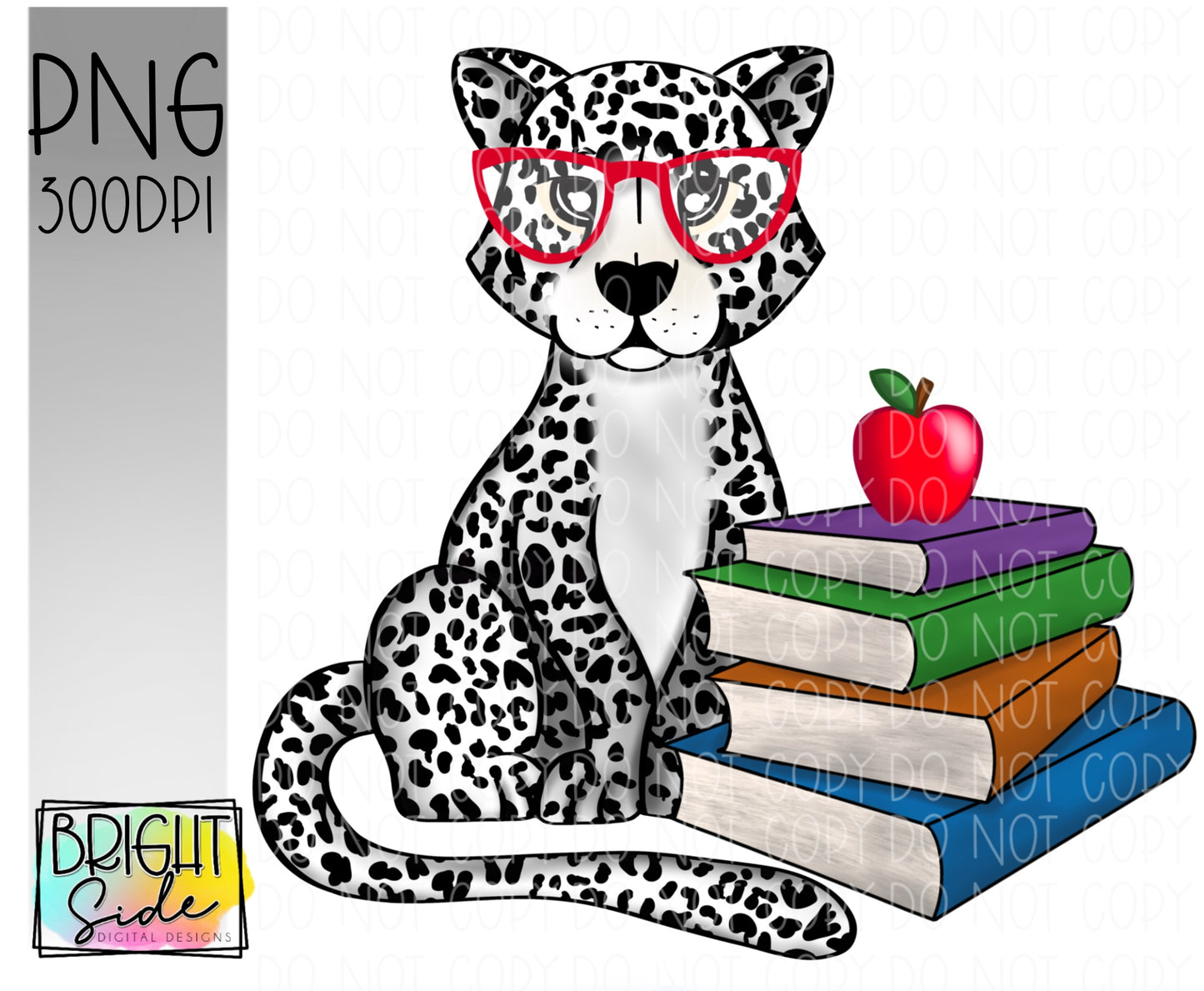 School Snow Leopard with book stack