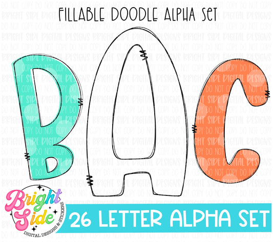 Fillable Doodle Letters Set 4