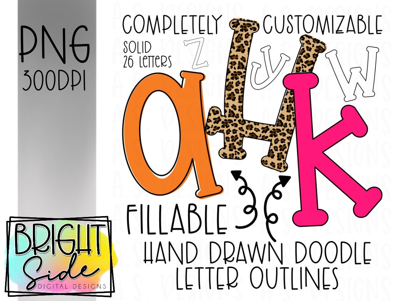 Fillable Doodle Letters Solid Outline